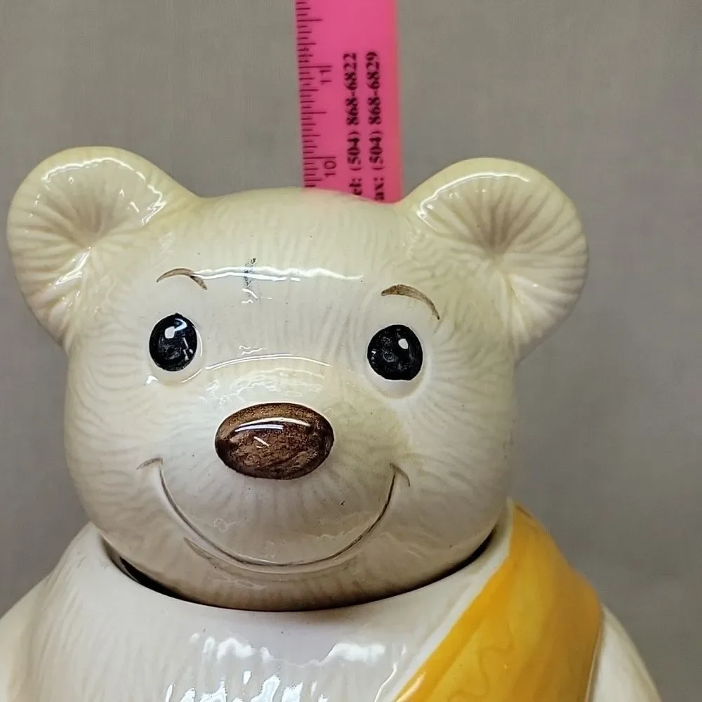 Vintage Metlox Porcelain Bear Cookie Jar‎ Yellow/ Cream With Scarf